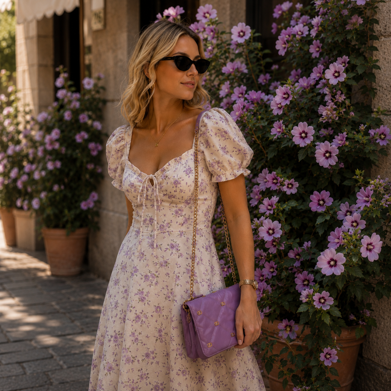 Malva Purple geometric quilting Crossbody Bag