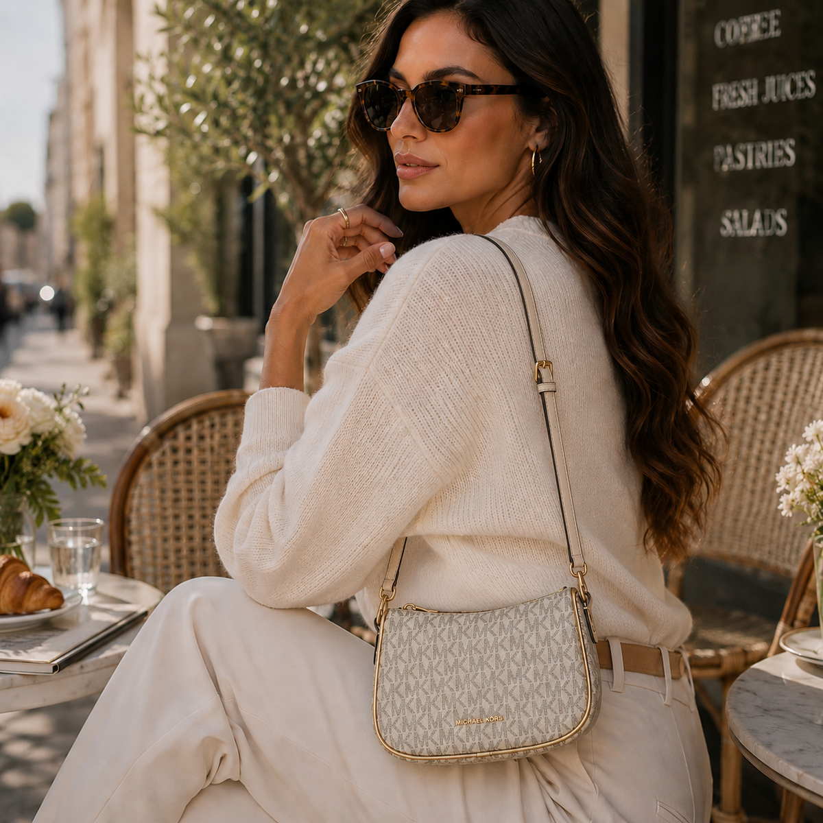 Monogrammed Fabric Shoulder bag - Pale gold