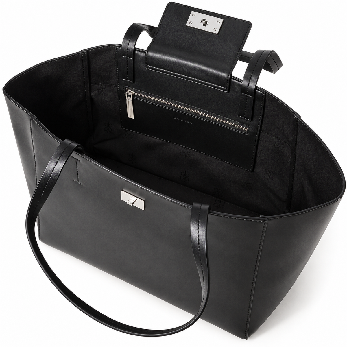 Tote Bag with silver closure - Black