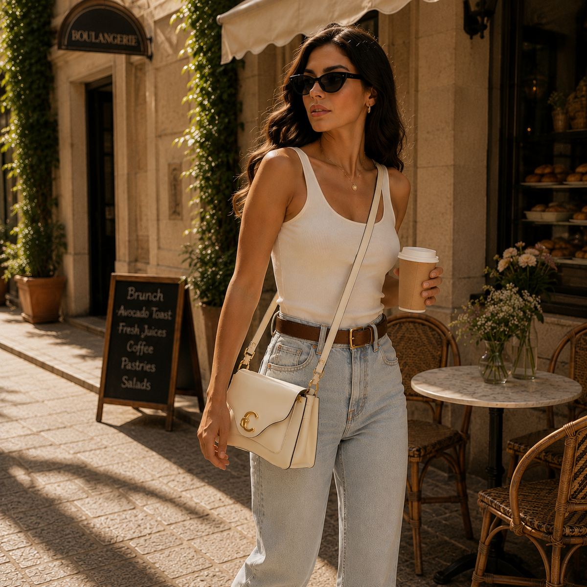 Smooth Leather Handbag - Pearl