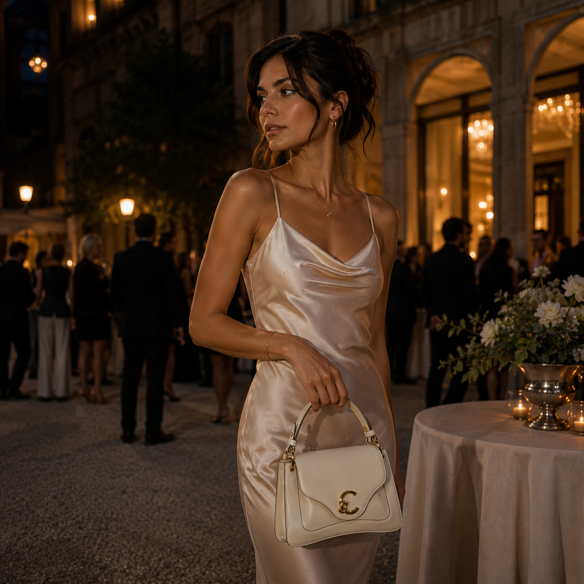 Smooth Leather Handbag - Pearl