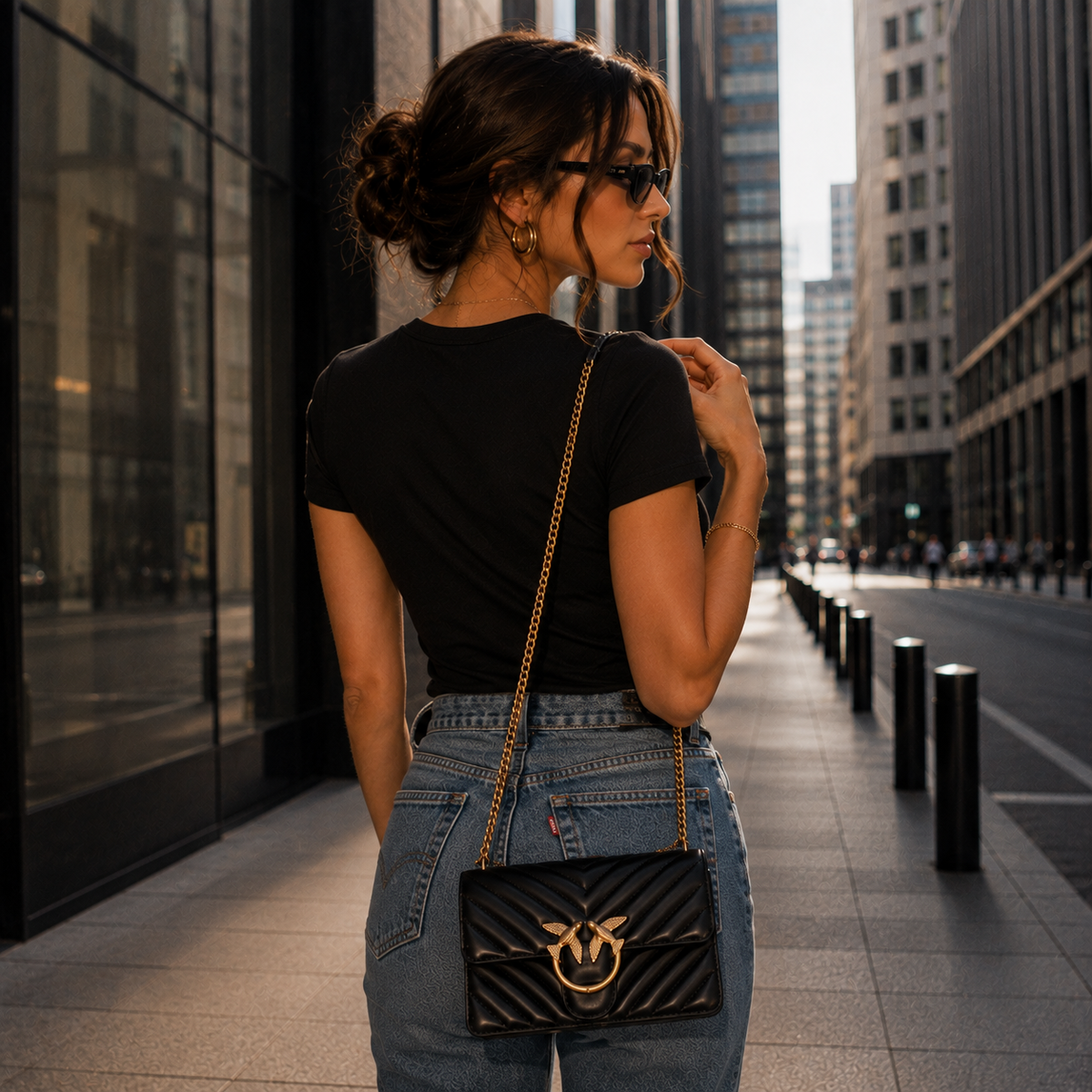 Quilted Leather Mini Shoulder Bag - Black