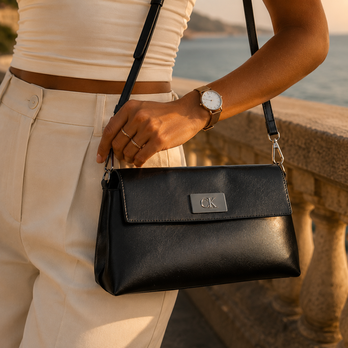 Shoulder Bag with silver closure - Black