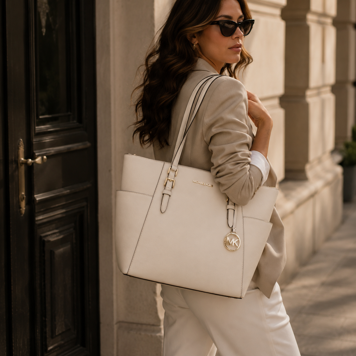 Saffiano Leather Tote Bag - Ivory