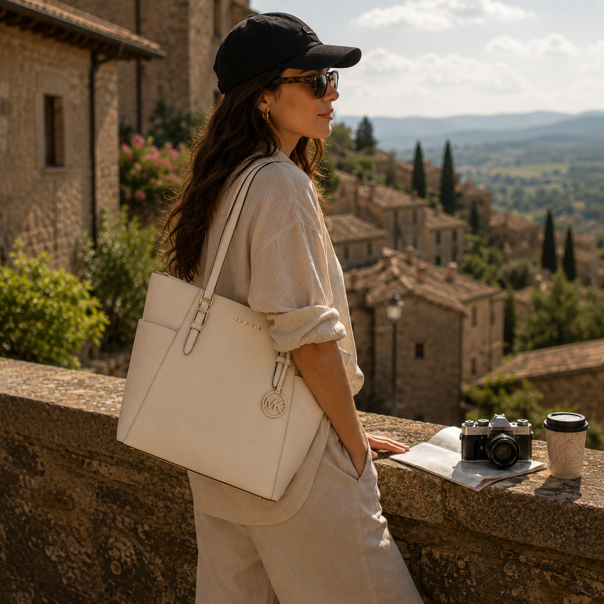 Saffiano Leather Tote Bag - Ivory