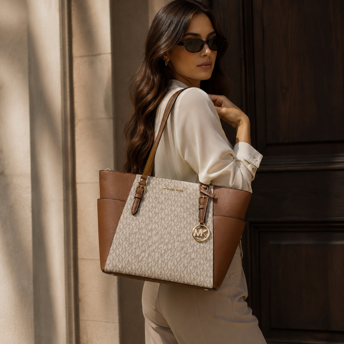 Monogrammed Coated Canvas Tote Bag - Beige