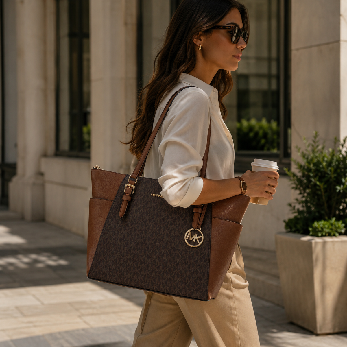 Monogrammed Coated Canvas Tote Bag - Brown