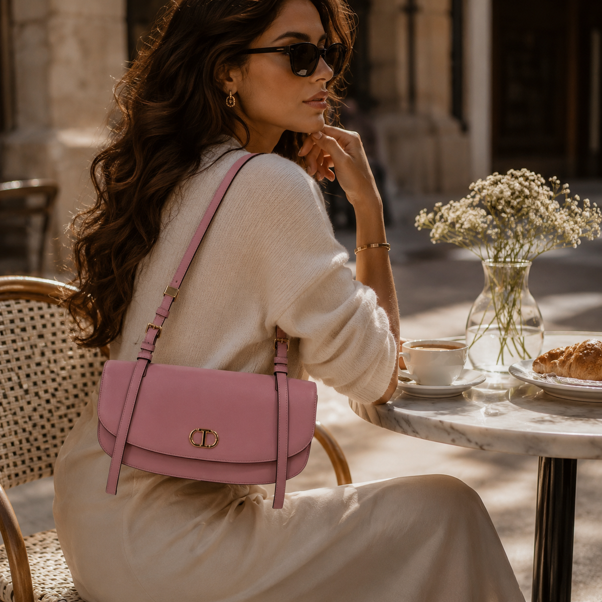 Rounded Flap Shoulder Bag - Pink