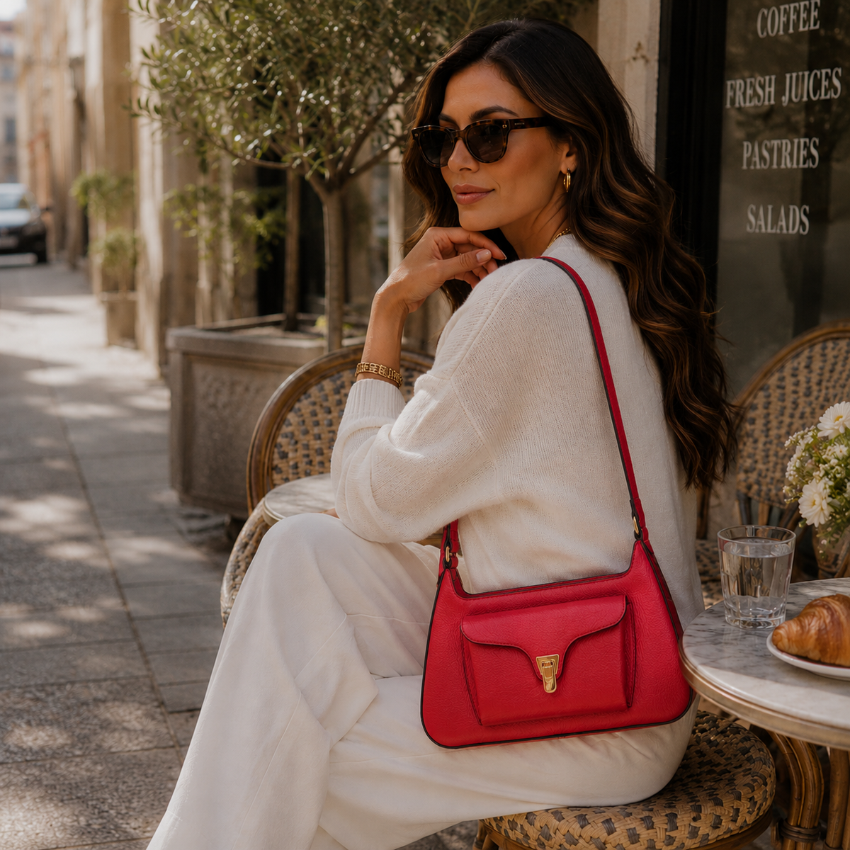 Leather Handbag - Red
