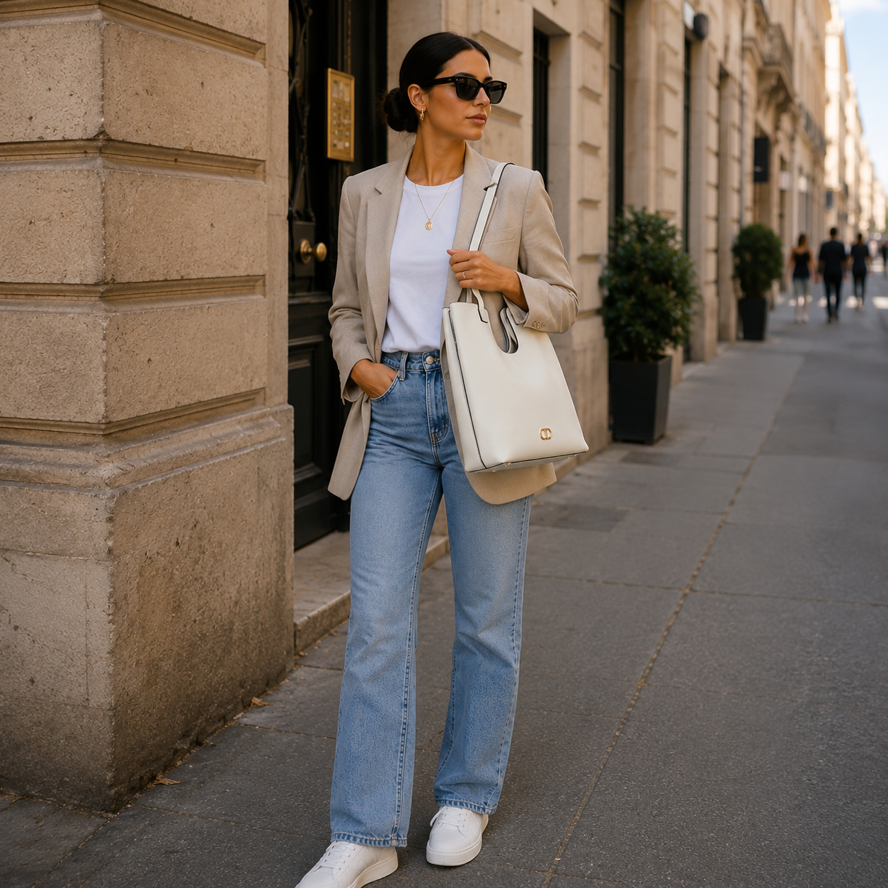 Borsa bianca con logo dorato