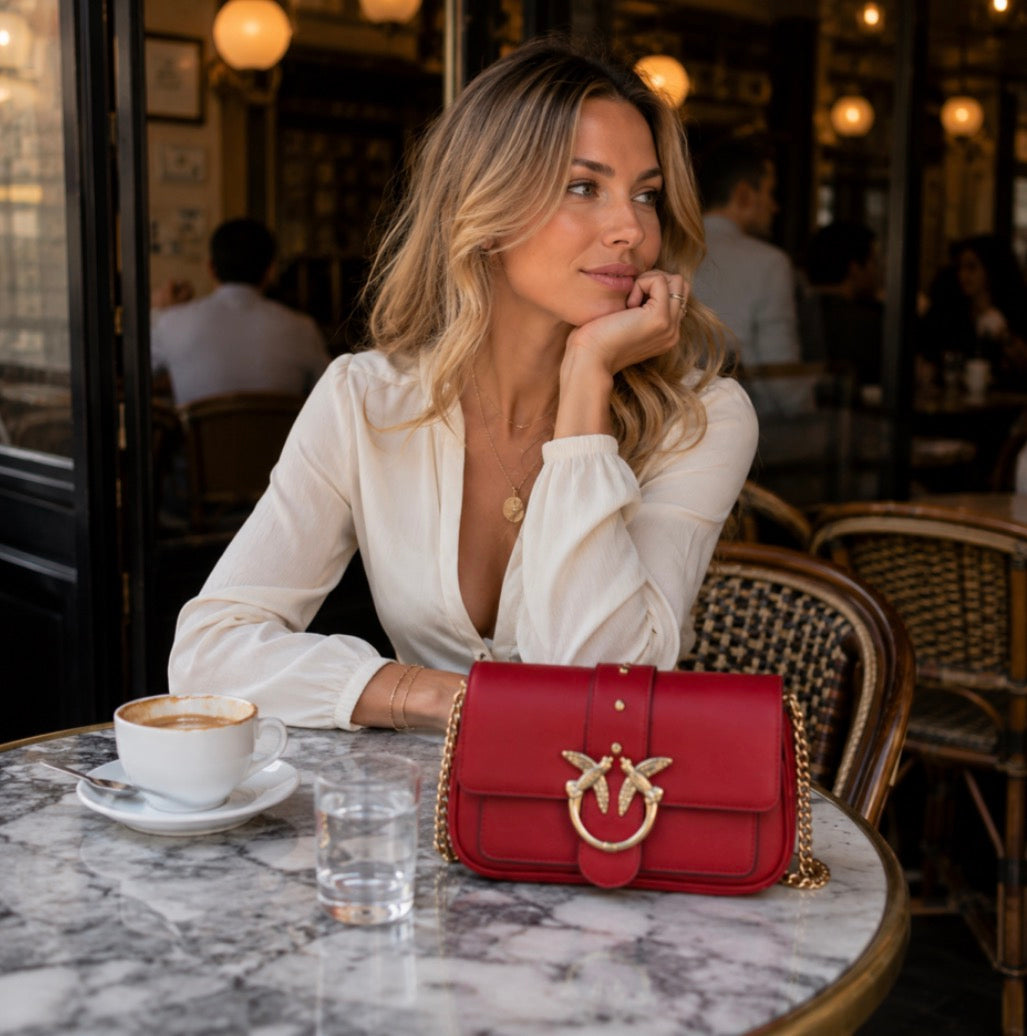 Red Calf Leather Shoulder and Crossbody Bag