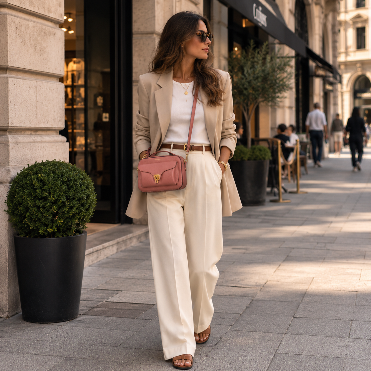 Grained Leather Small Crossbody Bag - Pink