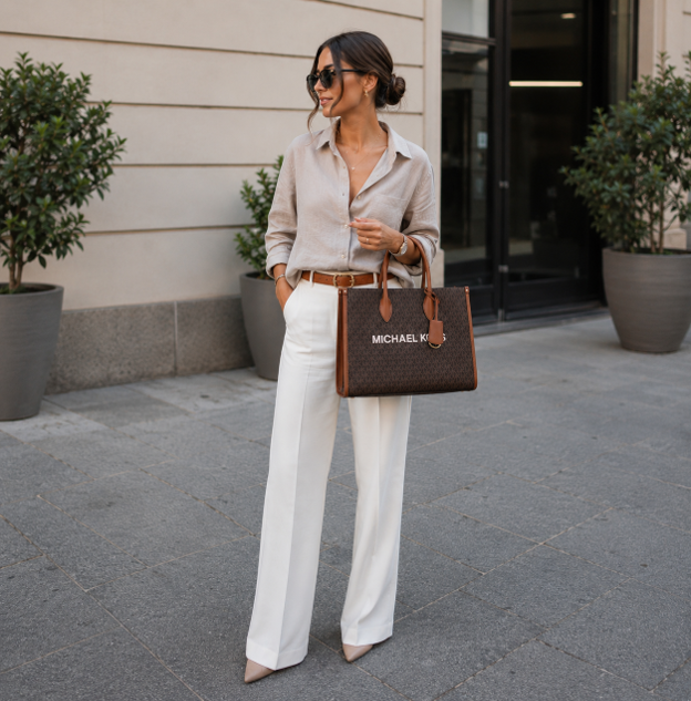 Borsa tote in tessuto monogrammato marrone