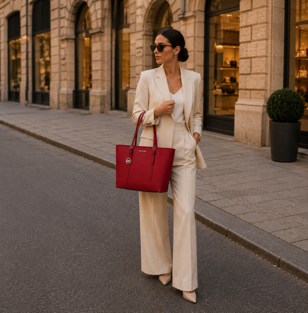Raspberry Red Leather Tote Bag