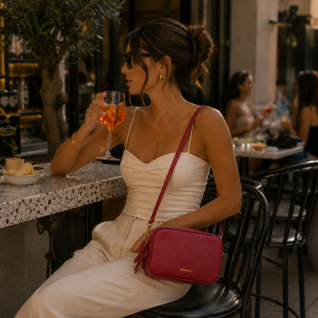 Borsa a tracolla in pelle rosso ciliegia