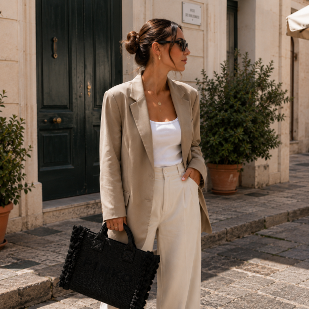 Borsa tote in rafia nera