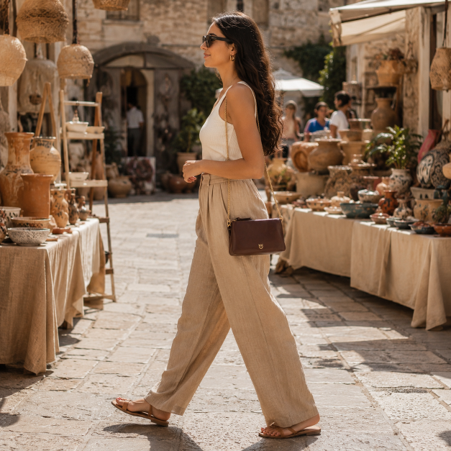 Chocolate brown calf leather mini crossbody bag