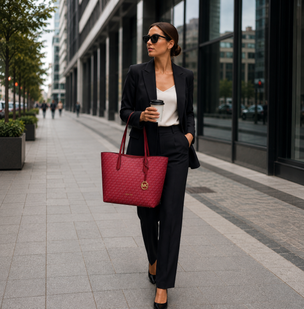 Borsa tote in tessuto rosso ciliegia
