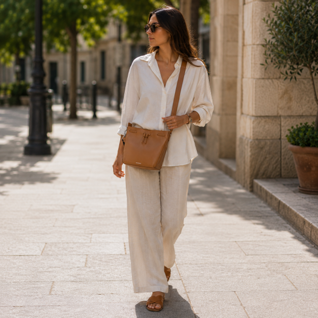 Borsa a tracolla in pelle color cognac