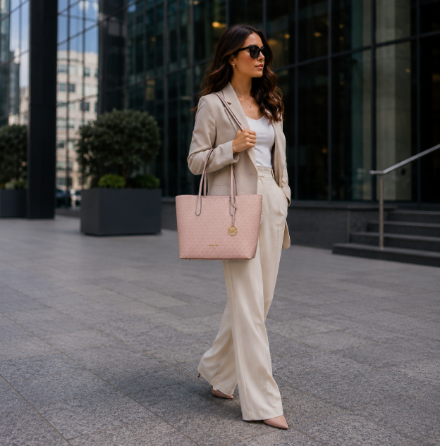 Borsa tote in pelle color rosa cipria