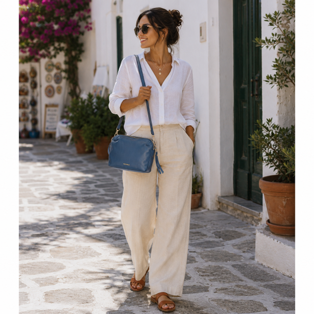 Borsa a tracolla in pelle azzurra