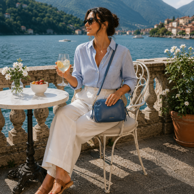 Borsa a tracolla in pelle azzurra