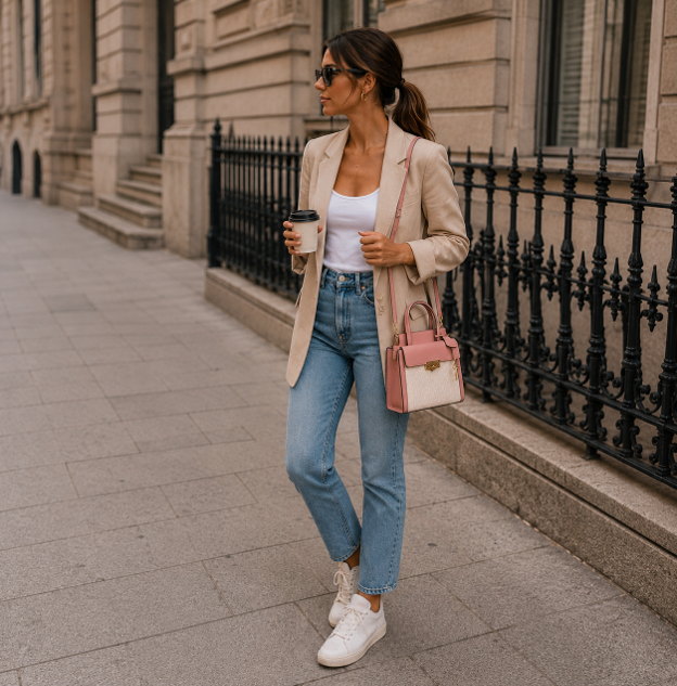 Blush pink crossbody bag with gold-tone details