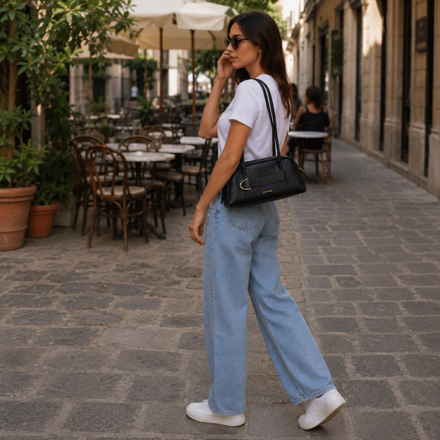 Borsa a spalla in pelle nera