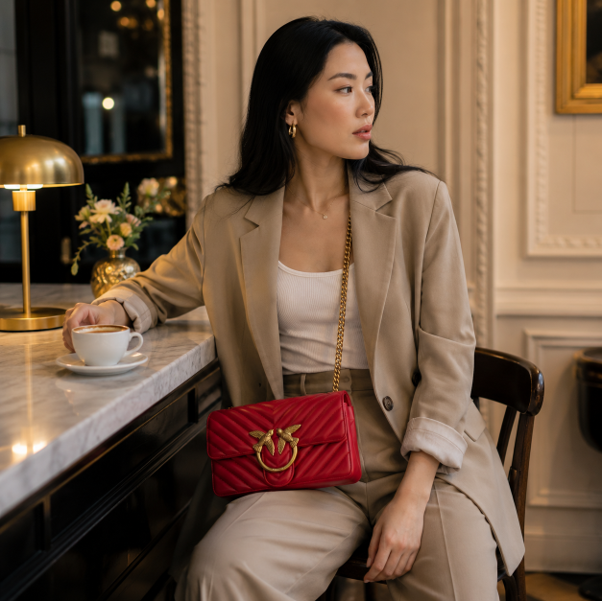 Red Chevron Leather Shoulder Bag