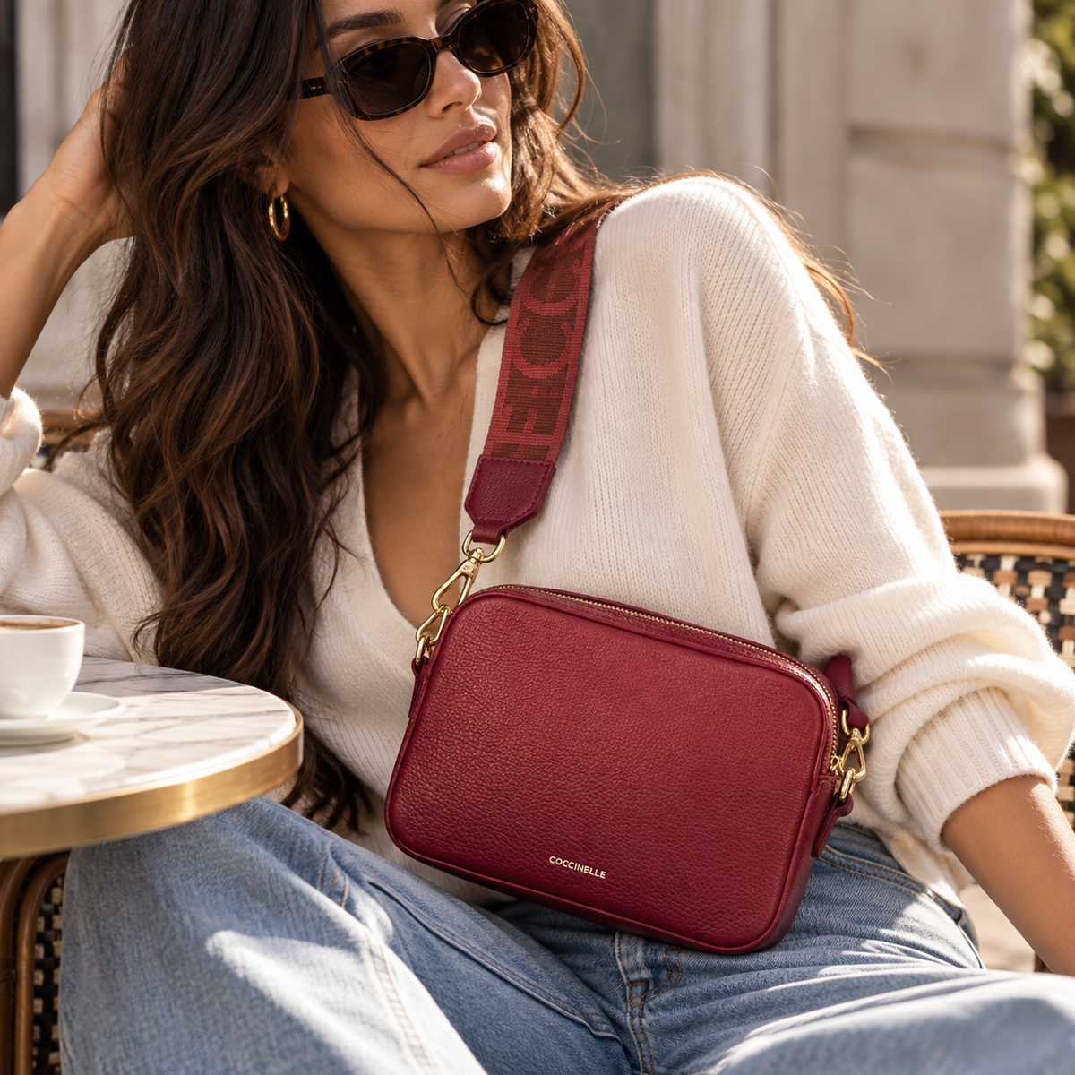 Leather Crossbody Bag - Burgundy