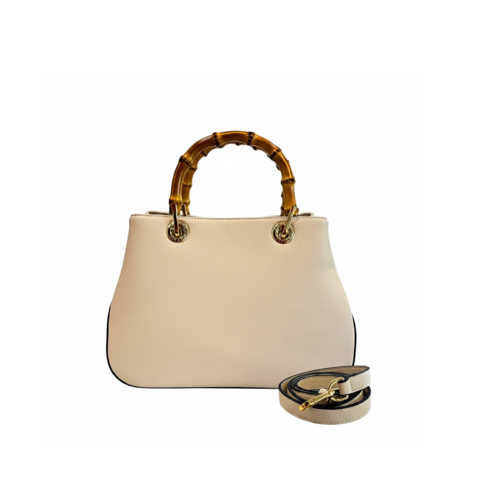 Borsa a mano Beige con manico in Bambù naturale
