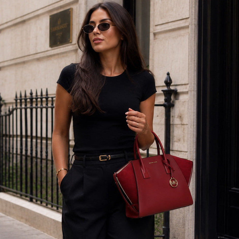 Leather Handbag - Cherry Red